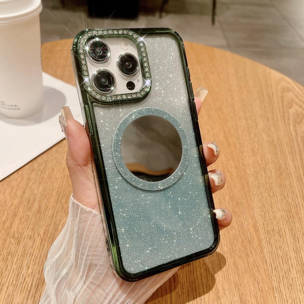 Luxurious Water Diamond Is Suitable for IPhone15 Phone Cases, Apple 14Promax Mirror Magnetic Attraction 13 Gradient Glitter Hard Case