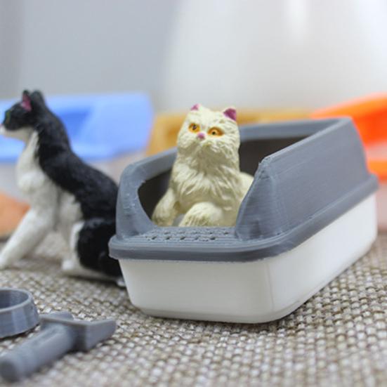 3Pcs Mini Cat Litter Box Set for 1:12/1:6 Doll Houses Handcrafted Food Bowl Tiny Scoop Miniature Scene Model Doll Home Decoration Toy