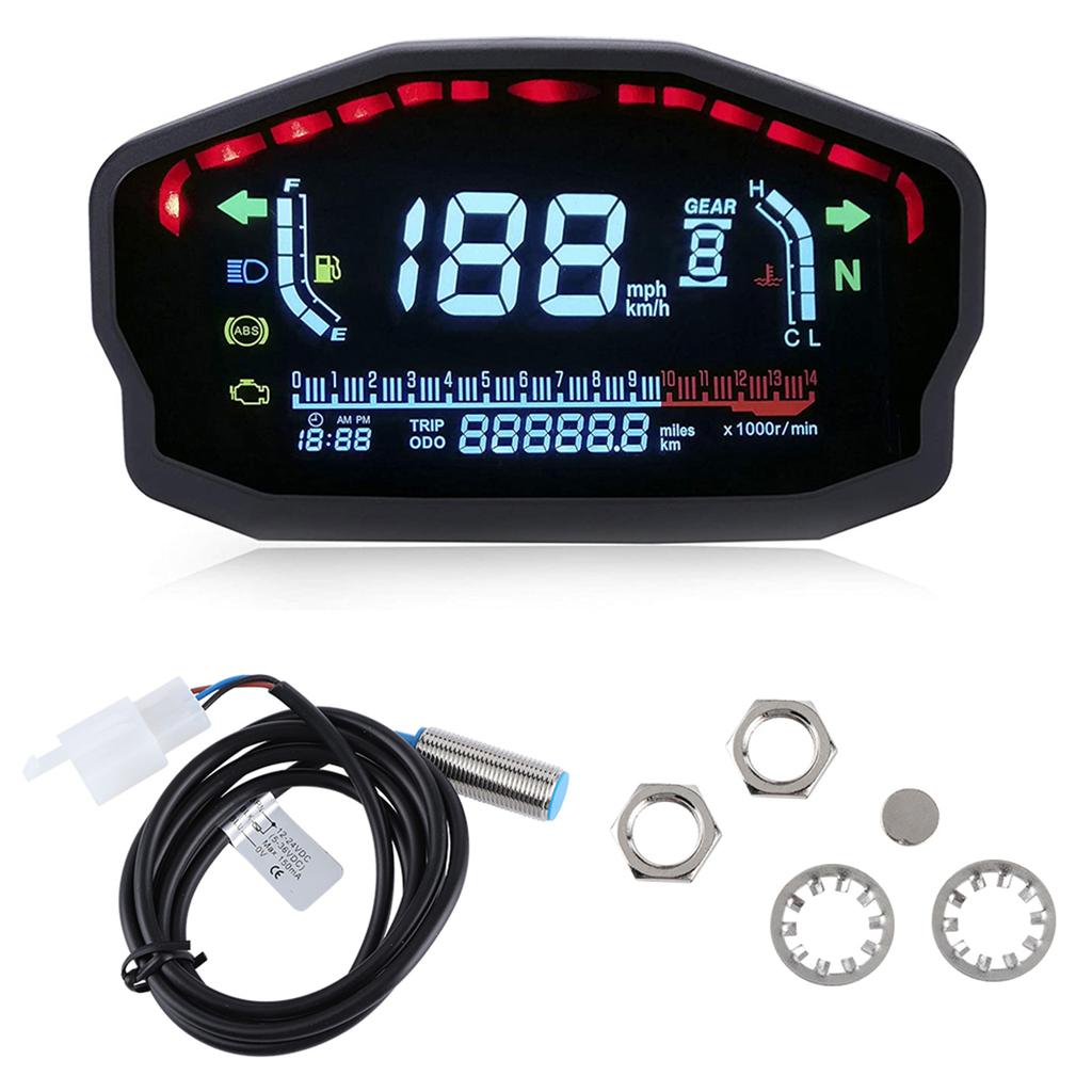 Universeller Motorrad-Kilometerzähler LED LCD Digitaler Tachometer Drehzahlmesser Instrument