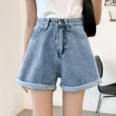 Comfortable Skinny Fashionable and Versatile High-waisted Denim Shorts Female Summer Loose Thin Casual Wide-legged Rolled Straight A-line Pants