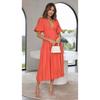 2025 Summer Deep V-neck Puff Short Sleeve Fashion Women Dress New Elegant Solid Color Loose Party Medium and Long Dress Women Slim Fit Women Clothing