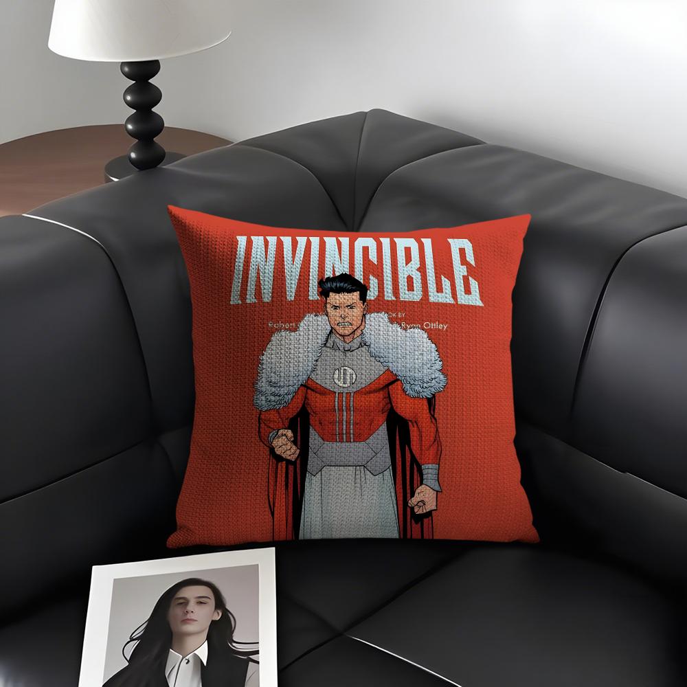 I-Invincible Funnyy Cartoon Cushion Cover Natural Linen Organic Fabric Double-Sided Printing Sofa Home Decor Gift Pillow Case