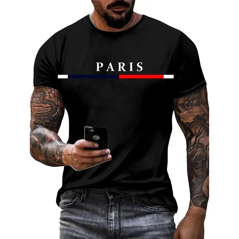 Summer Men's 3D-printed T-shirt with Gradient Paris Letters, Outdoor Sports Quick-drying Short-sleeved Top, and Additional Men's