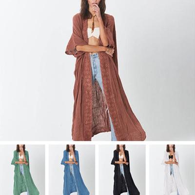 Women's Bamboo Patchwork Lace Beach Cover-Up Cardigan for Sun Protection