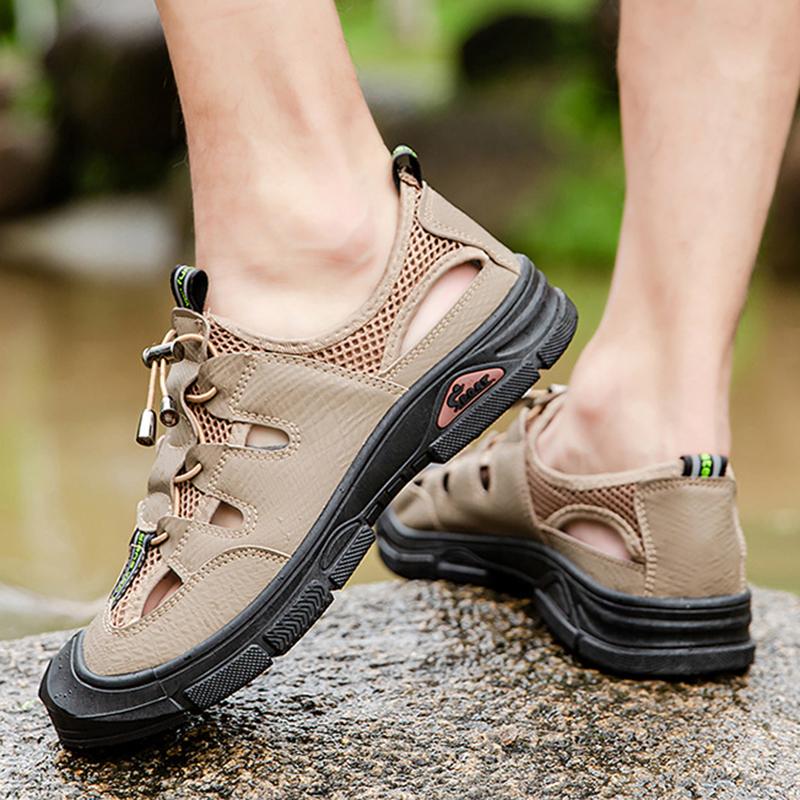 Mode Neue Herren Sandalen Sommer Atmungsaktive Mesh Sandalen Herren Outdoor Lässig Leichte Strand Sandalen Handgefertigte Herrenschuhe Wandern Rutschfest