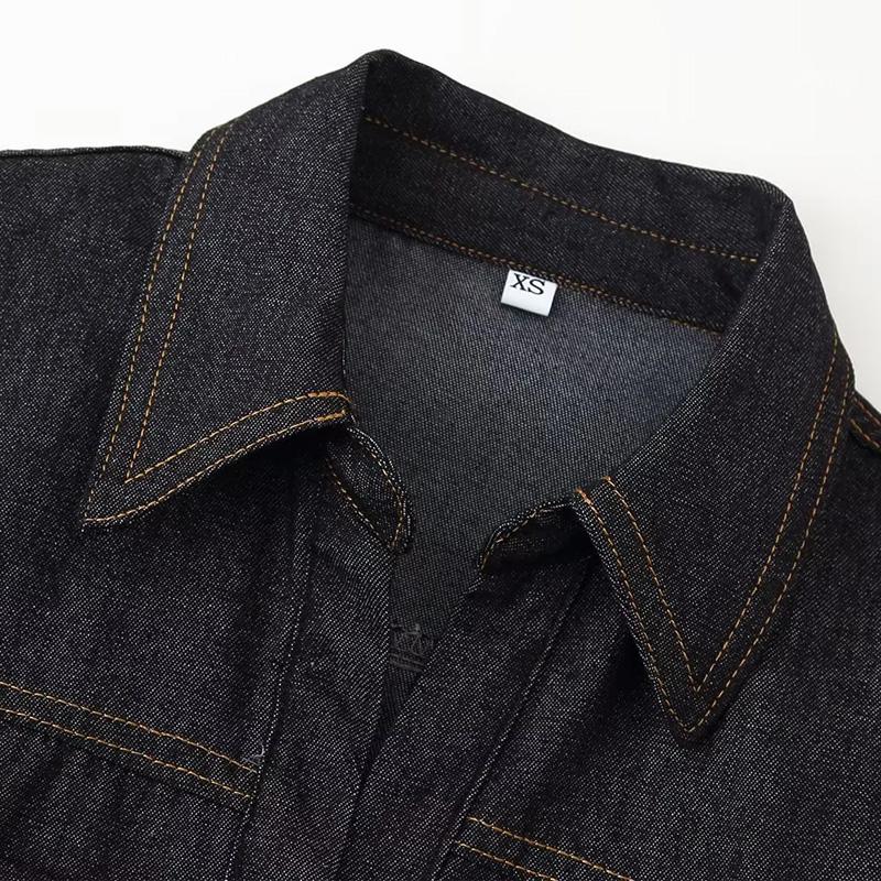 Polo Neck Slim Denim Shirt Woman Thin Long Sleeve Jcaket Commute Solid Color Short Top Simple Casual Blouses Spring and Summer New Fashion