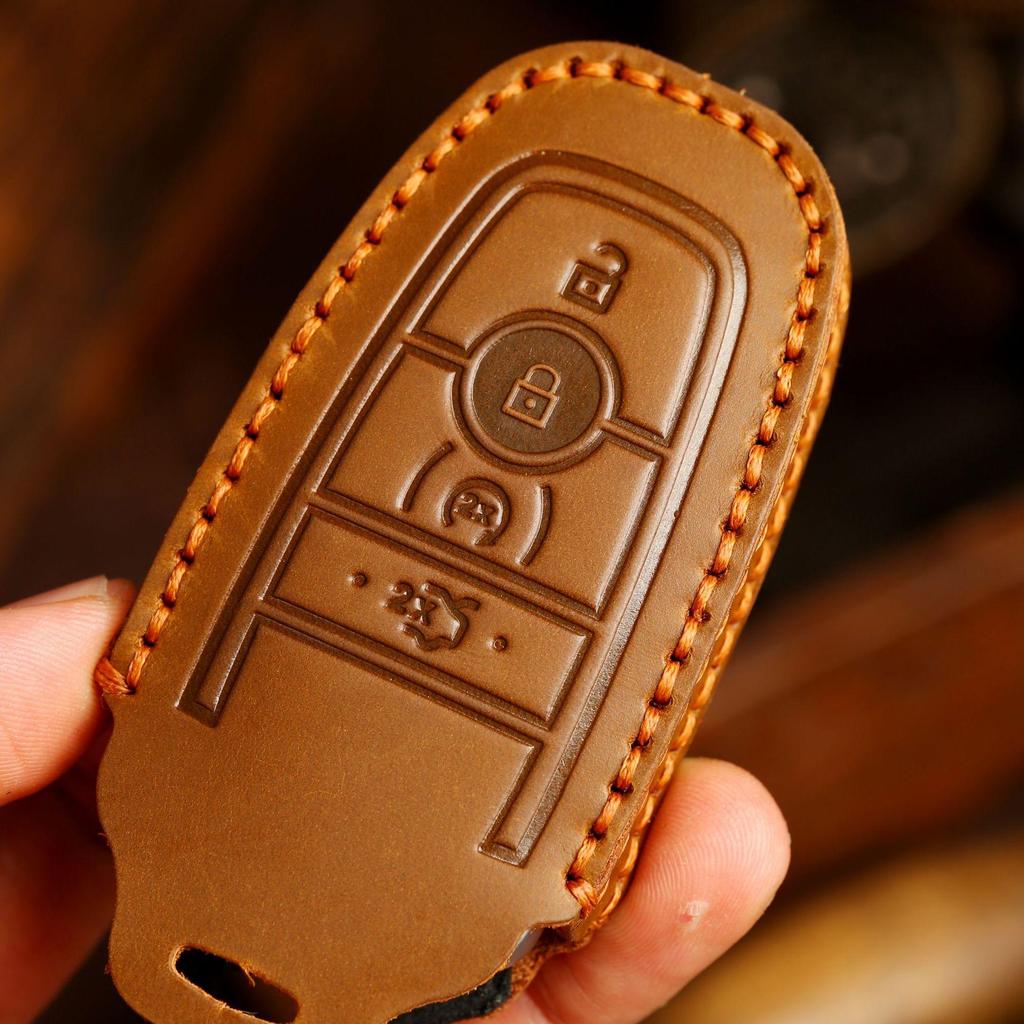 HALLMO Genuine Leather Car Key Case Cover For Ford