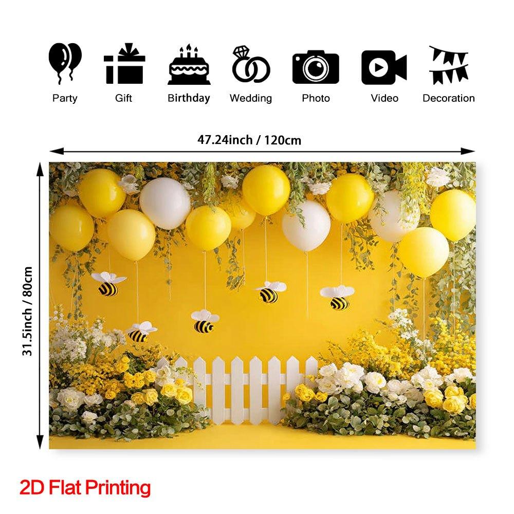 One 2D Printed Yellow Bee Garden Scene Background Fabric, Made of Polyester Fiber, for Home Use.