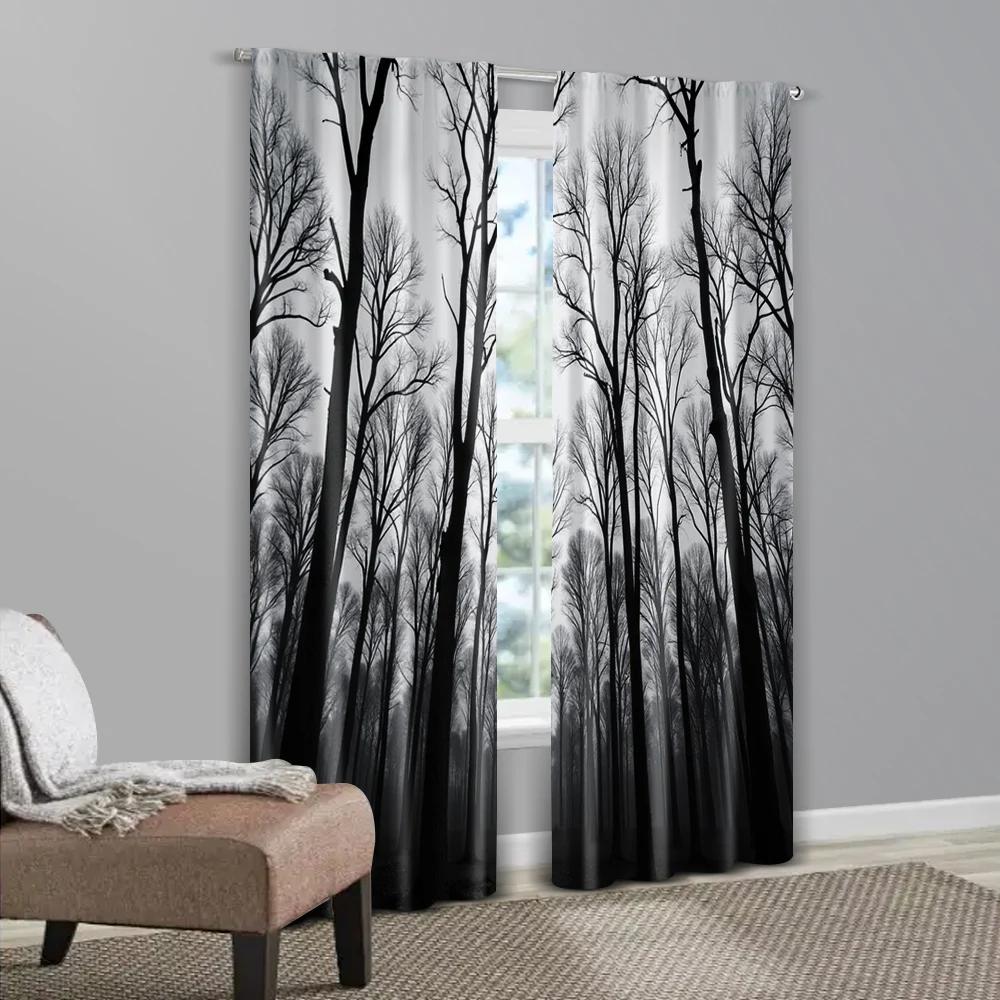 2pcs   Light Filtering Curtains Gothic Black Forest & Pine Tree Print Versatile Fabric (without Rod) Art Deco Festive Use for