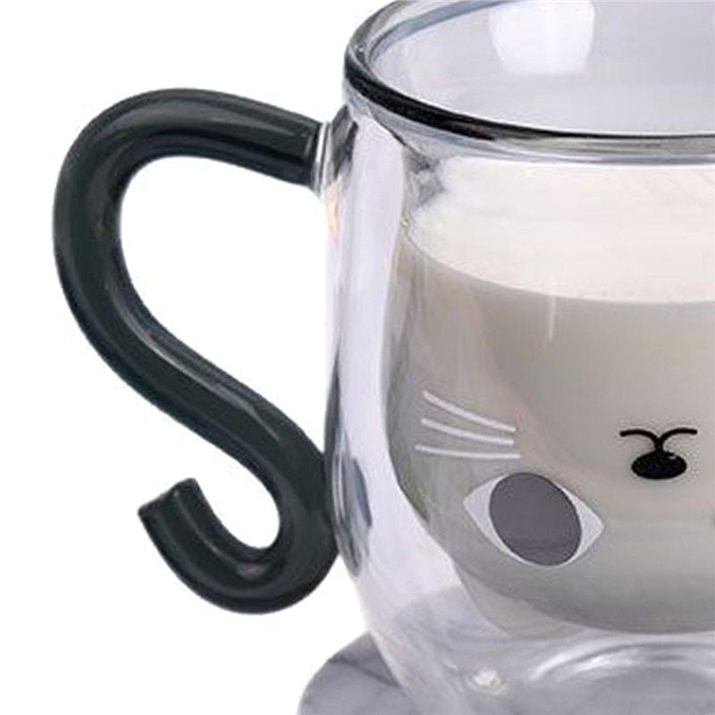 ABJJ Glass Cup Double Wall 250Ml Cute Cat Design Home Coffee Mug With Handle For Hot And Cold Milk Tea Juice Transparent Drinkwa