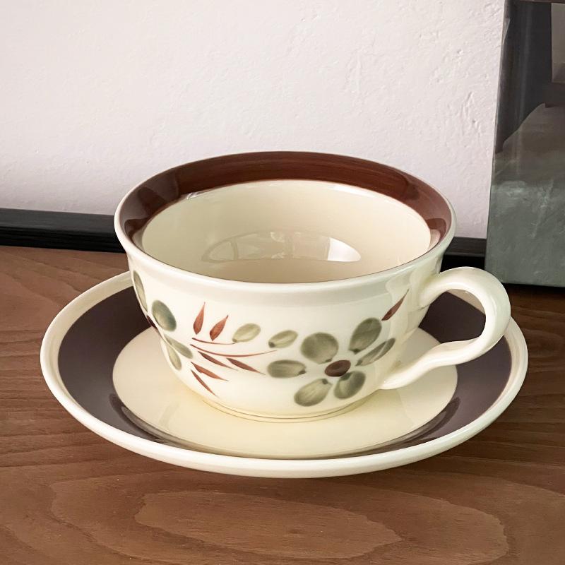 Ceramic coffee cup and saucer set, niche creative cup, afternoon flower tea, water cup with tray