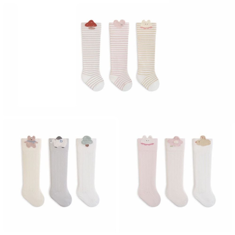 3Pairs Long Tube Infant Cotton Stockings Cotton Cartoon Above Knee Socks Calf Socks Baby  Girls