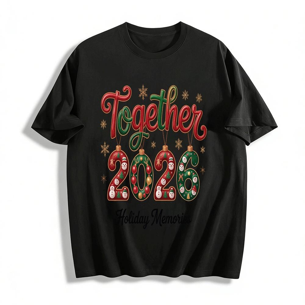 

2026 Together Holiday Memories Christmas Themed Graphic Top Pure cotton T-shirt XXS
