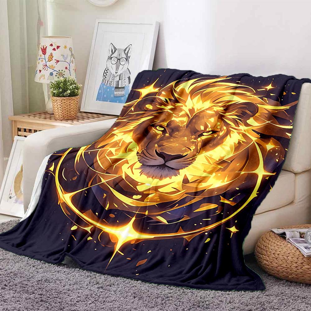 1pc Lion Spirit Print Blanket   Lightweight Flannel Throw Blanket For Sofa, Bed, Living Room, Office, Outdoor Travel, Camping