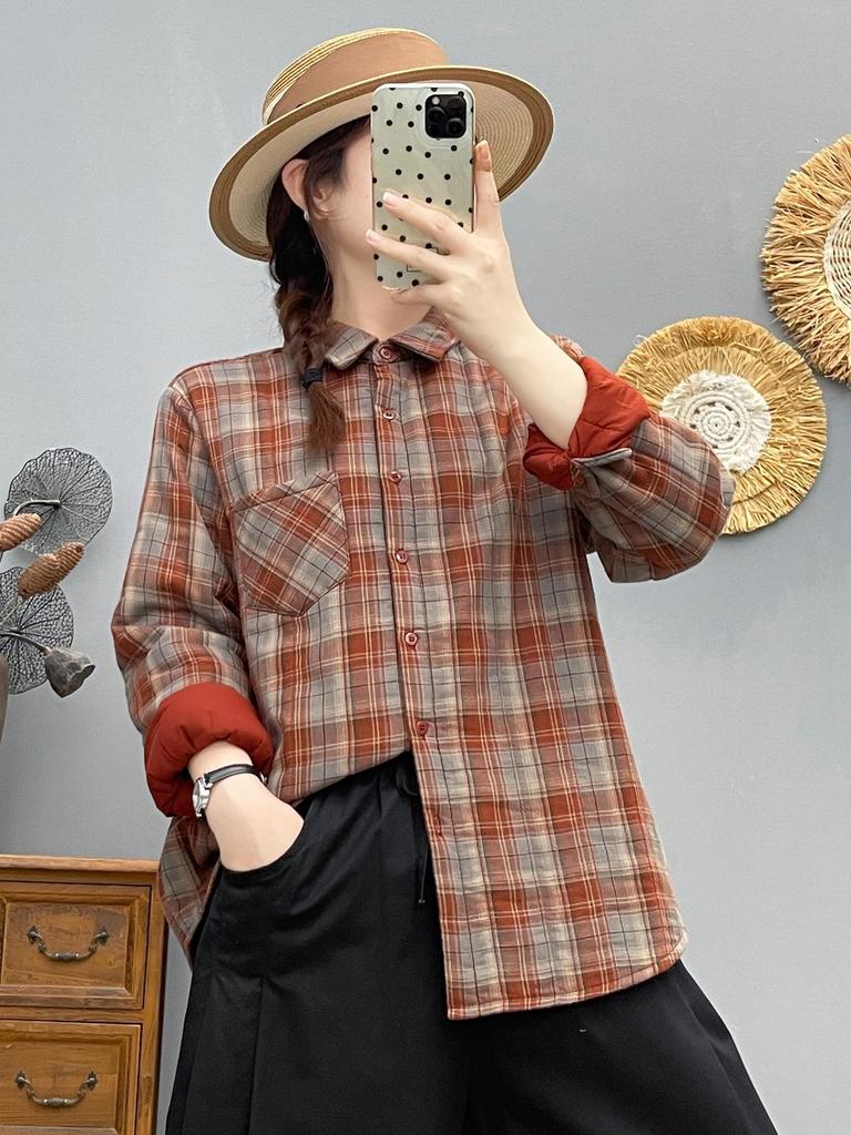 Korean Fashion Plaid Cardigan Shirt Jacket - Women's 2025 Autumn/Winter Warm Base Layer Top