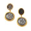 Vintage S925 Silver Needle Western Court Earrings Antique Coins Portraits Electroplated Genuine Gold