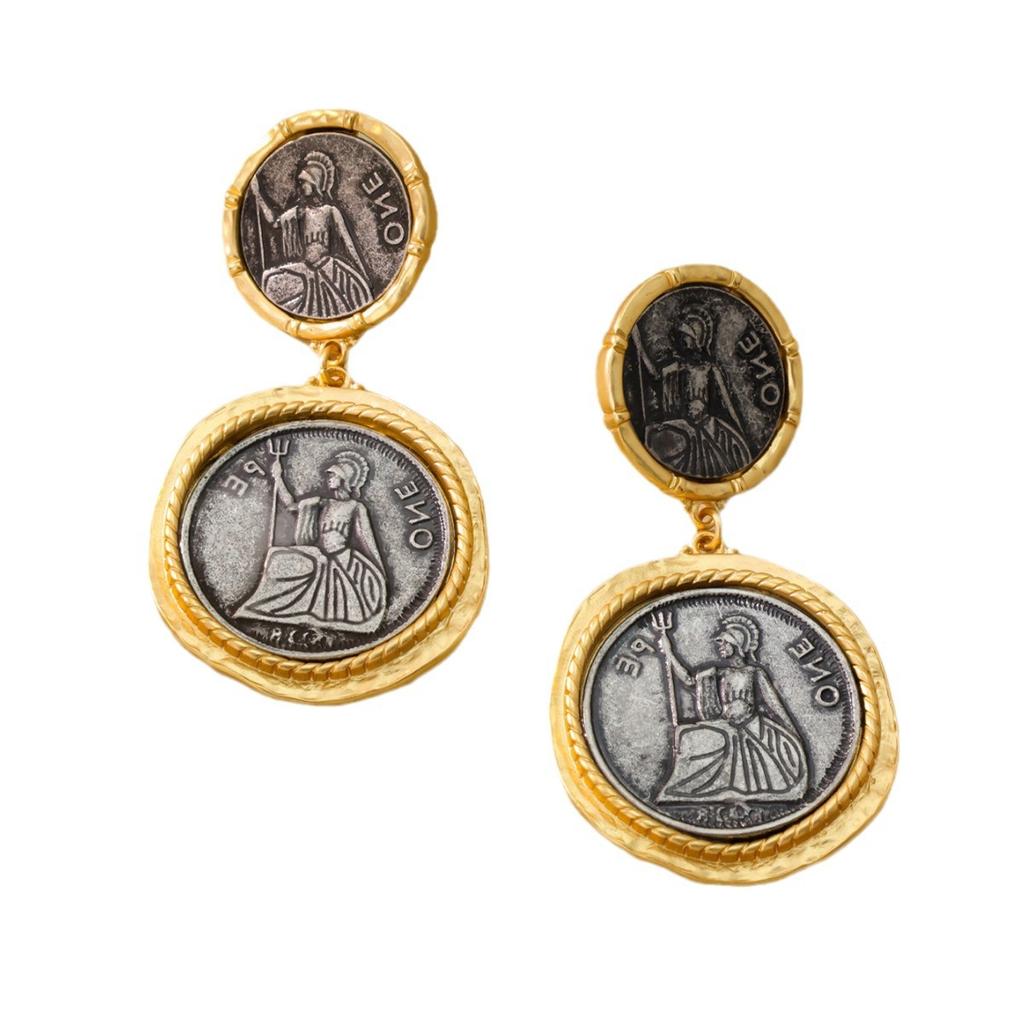 Vintage S925 Silver Needle Western Court Earrings Antique Coins Portraits Electroplated Genuine Gold