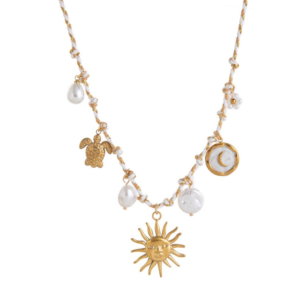 Movable Woven Rope Collarbone Chain Ocean Style Mini Metal Sun Necklace  Kids