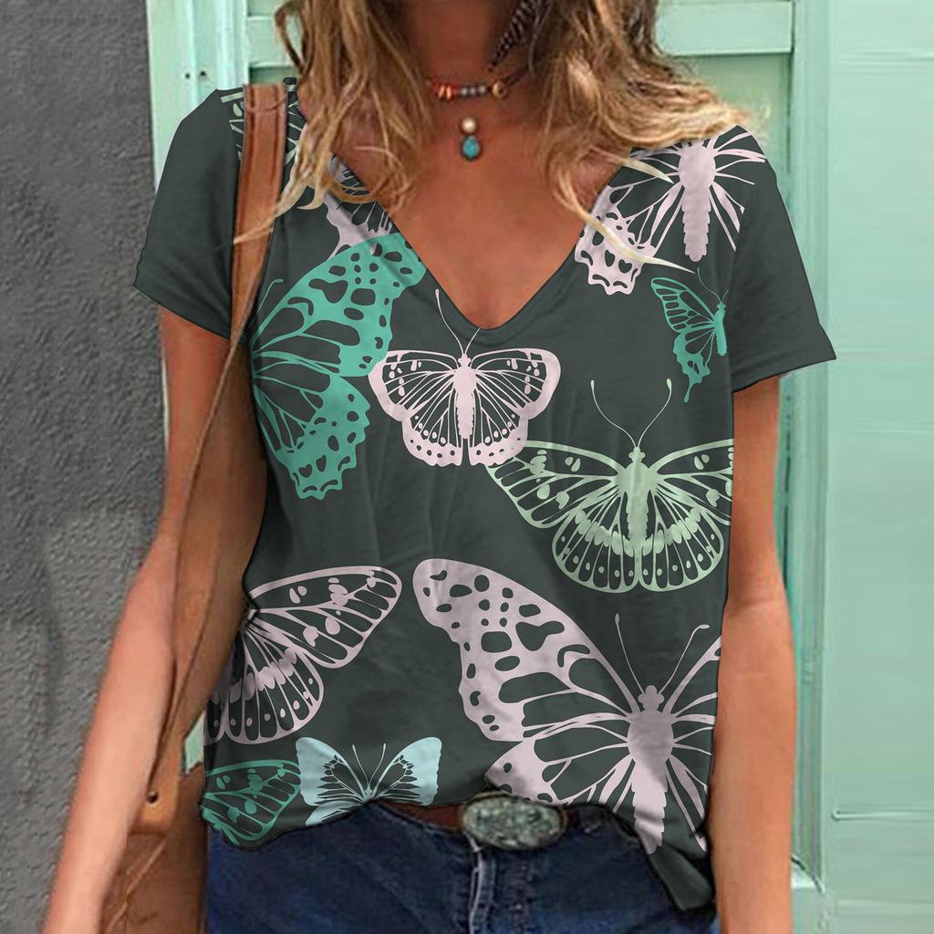 Sommer Damen Schmetterling Kurzarm T-Shirt 3D Gedrucktes T-Shirt Mode All Match Damen Tops