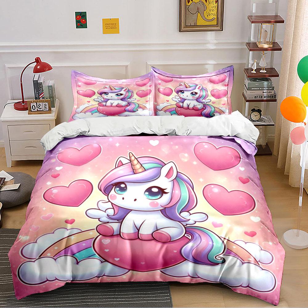 Cute Unicorn Rainbow Bedding Set Bedding Duvet Cover Set Duvet Cover Pillowcases (1 * Duvet Cover 2 * Pillowcases, without duvet insert)