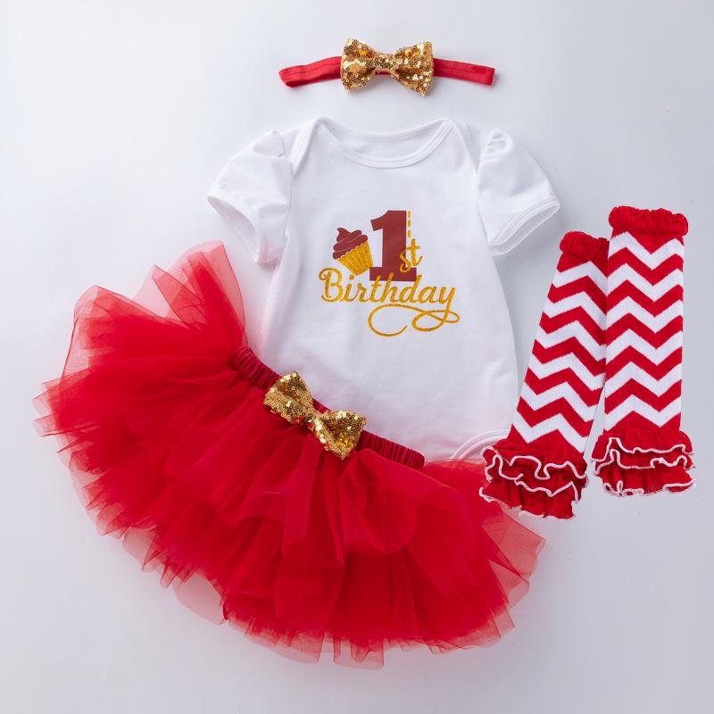 Baby Girl's 1st Birthday 4-Piece Outfit: Lettered Tee, Princess Skirt & Socks