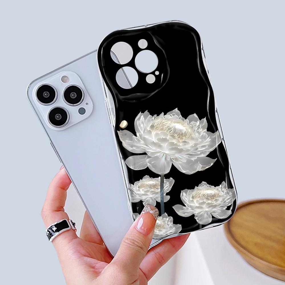 Kreslený vzor krémová textura pouzdro vlnitý okraj měkký silikonový kryt pouzdro na telefon pro iPhone Samsung Huawei Honor Xiaomi Redmi Infinix Tecno