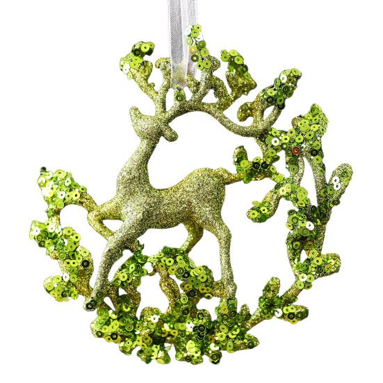Glitter Christmas Ornaments Green Sequined Butterfly/Star/Reindeer Xmas Tree Hanging Decorations for Xmas Tree Holiday Home Party Decor