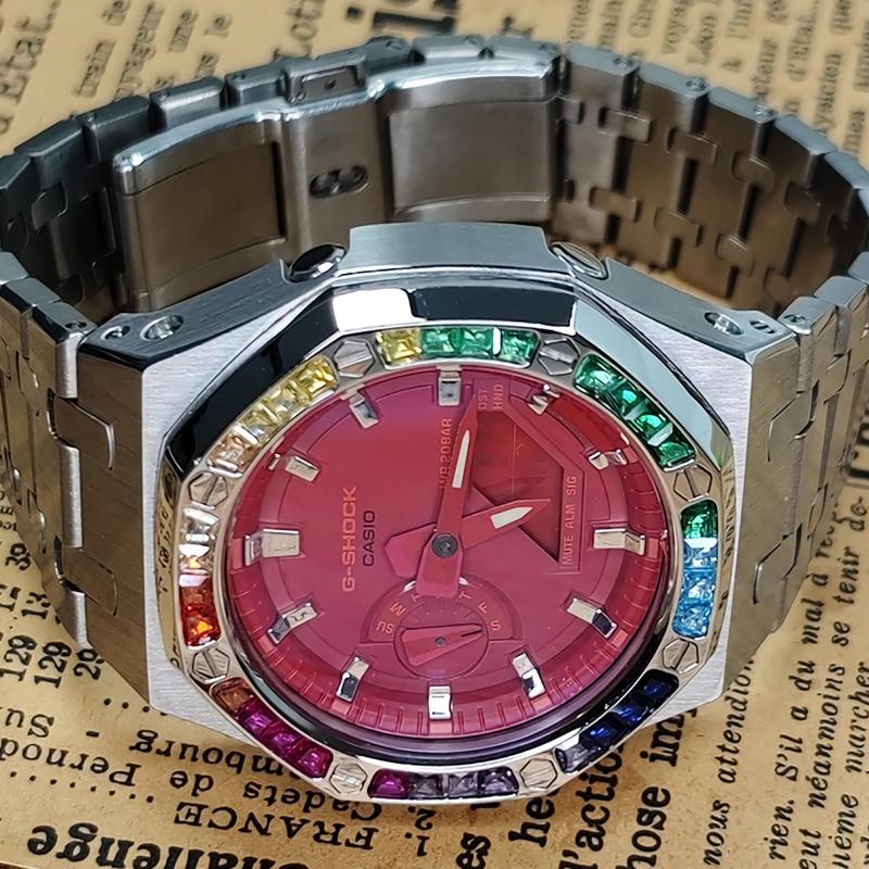 CASIO Men Liquid Crystal/Analog Dual Display Series 44mm Red Watch GA-2100-4A-