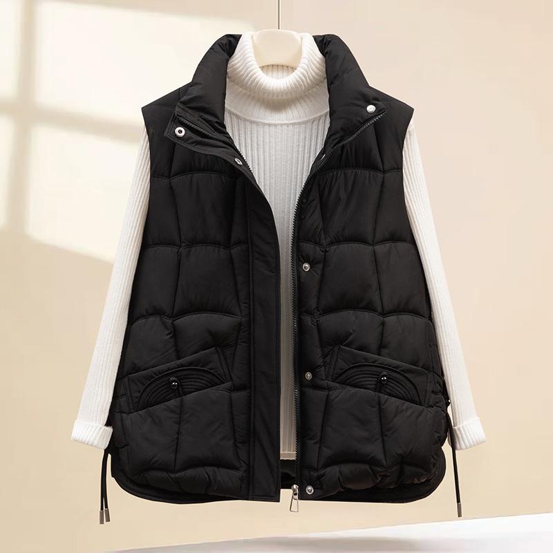 Down Cotton Vest Women's Autumn and Winter New Korean Style Loose Cotton Waistcoat Solid Color Vest Jacket