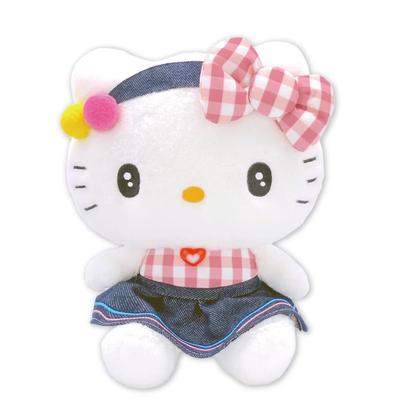 Nakajima Corporation Sanrio Characters Gingham Denim Hello Kitty Plush Toy S H21 X X D13cm 210807-25 W17.5
