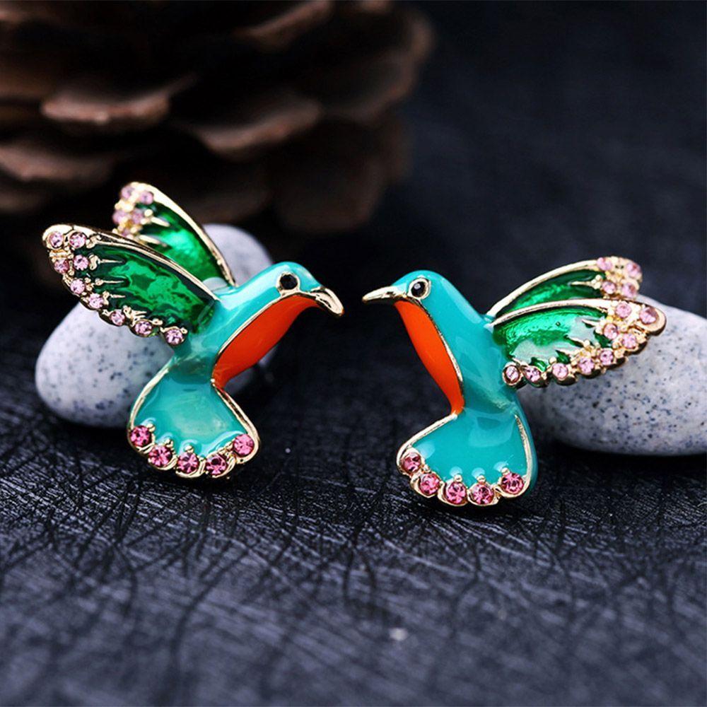 

Прекрасные женские модные подарки Серьги в форме птицы Эмалевая глазурь Серьги-гвоздики Хрустальный сверкающий зелёный