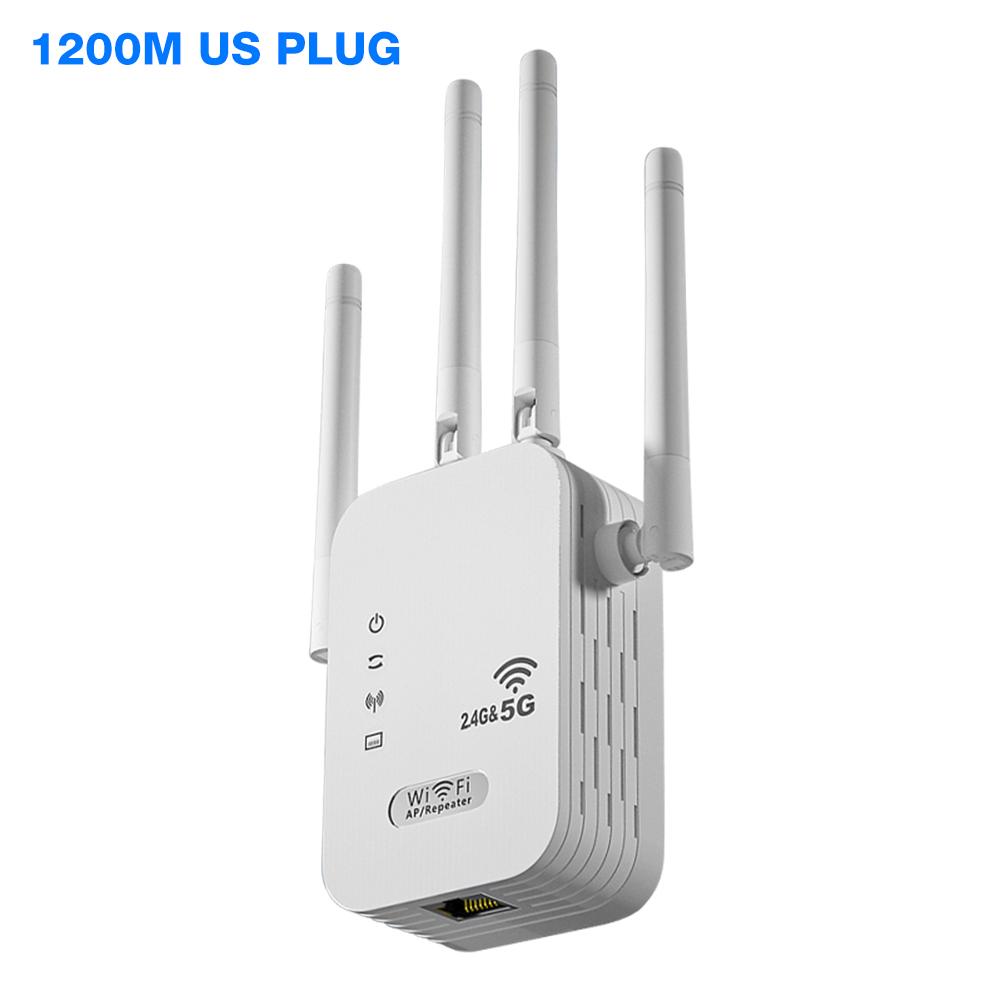 1200Mbps Wireless WiFi Repeater with WAN/LAN Port Dual-Band 2.4GHz/5GHz WiFi Extender 4 Antennas Wi-Fi Signal Booster for Home