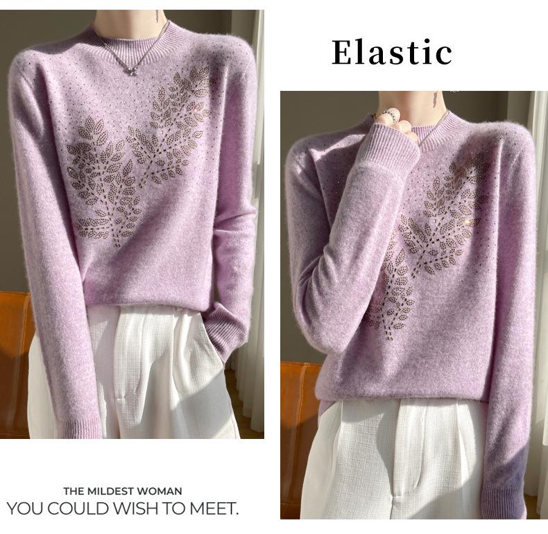 Thick Sequin Leaf Knit Sweater for Women - Autumn/Winter Half-High Collar