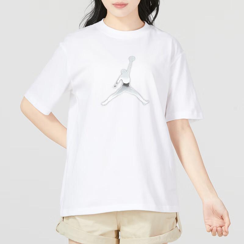Jordan Logo Print Breathable Round Neck Short Sleeve T-Shirt Women Tops White FJ2511-100