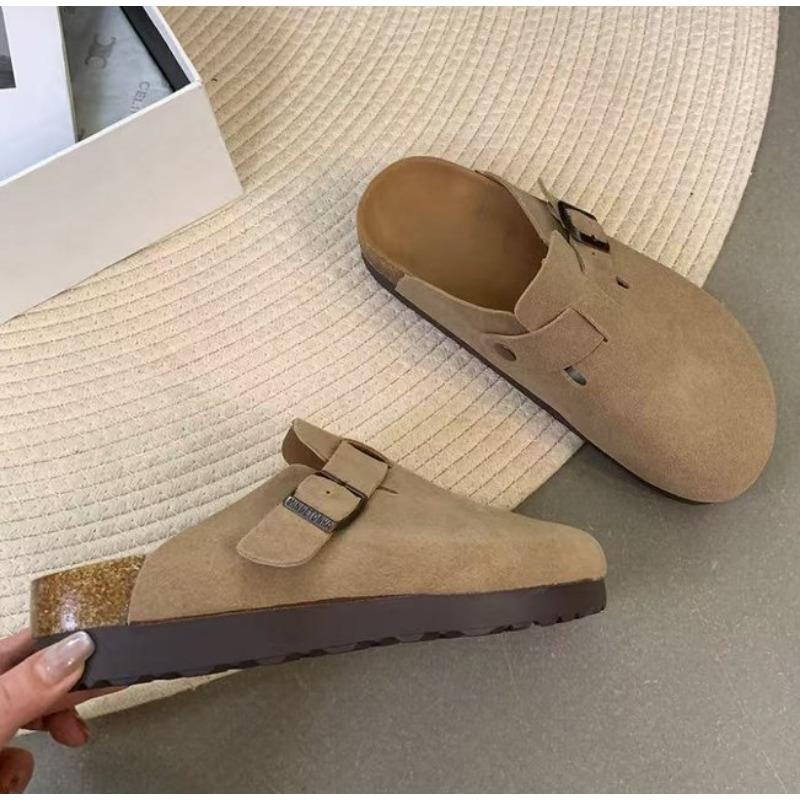 Fashion New Women's Closed Toe Slippers Suede Leather Clogs Sandals for Women Retro Fashion Garden Mule Clog Slides Mujer Plus Size 43