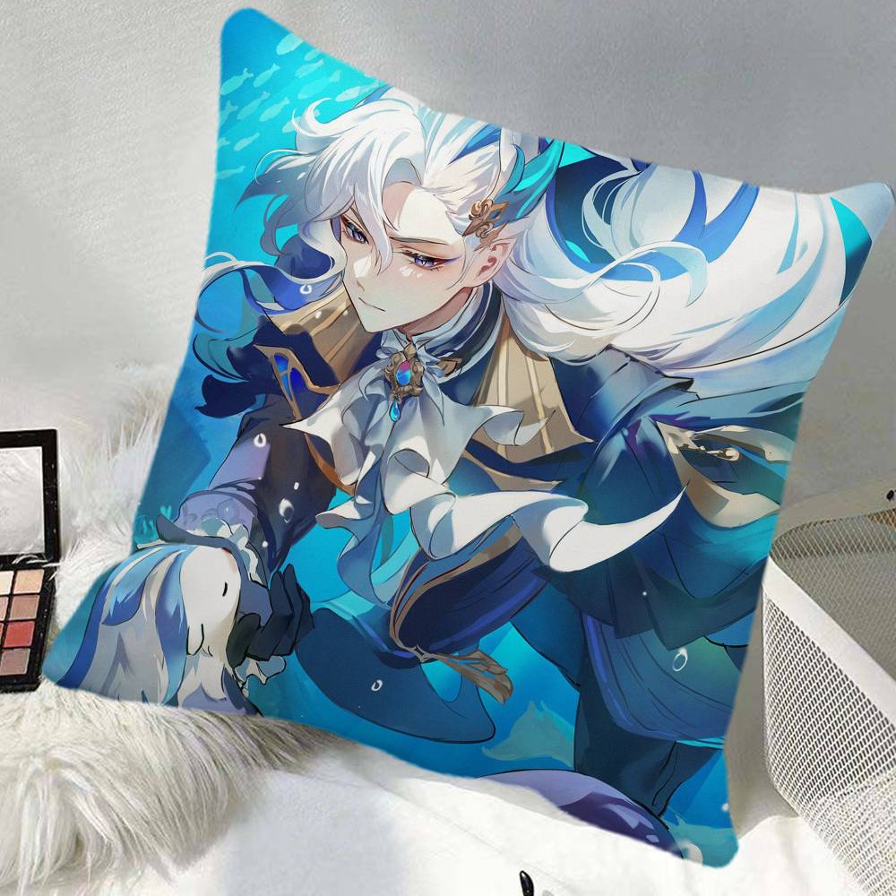 Game Genshin Impact Neuvillette Pillow Case Square Pillow Bedroom Sofa Leisure Comfort Cushion Car Home Decoration