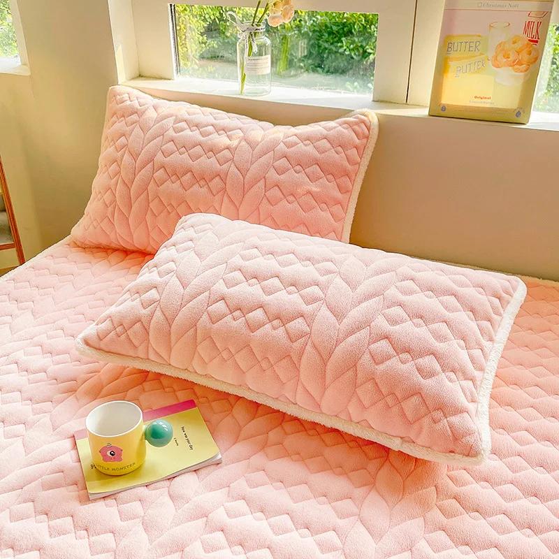 2024 New Milk Fleece Padded Cotton Class A Bed Skirt Mattress Hairball Thickened Mattress Protective Cover Solid Color