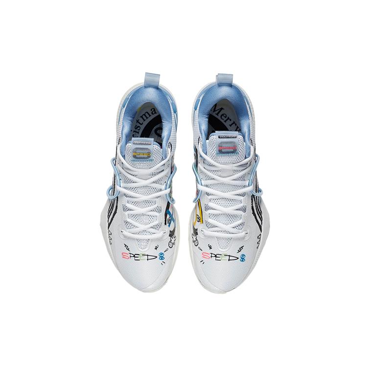 Li Ning Speed 8 Cushioning Slip Resistant Abrasion Resistant Low Top Performance Basketball Shoes Men's White Blue ABAT119-4
