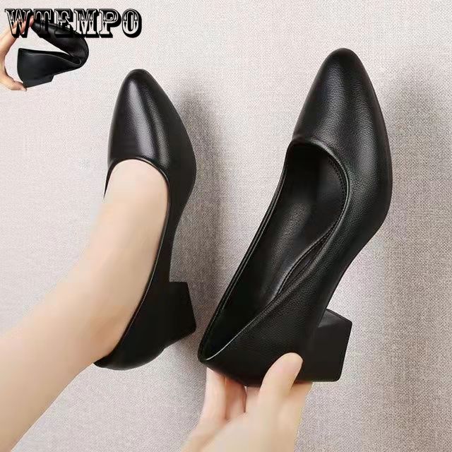 Women's Soft PU Leather Black Shoes Professional Shoes Soft Soled Workwear Single Shoes Non Slip Leather Shoes