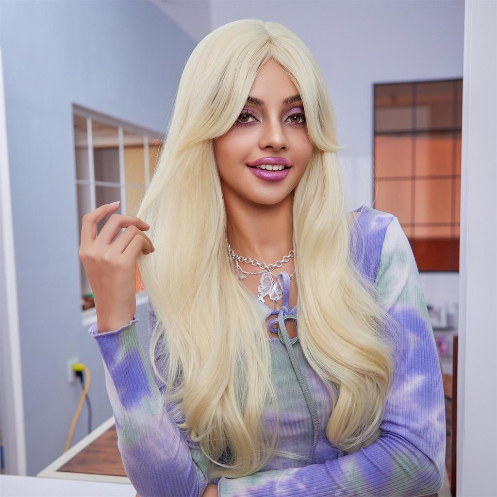 ALAN EATON Dlouhá Vlnitá Paruka Světle Blond s Dlouhou Ofinou Syntetické Paruky pro Ženy Cosplay Párty Nošení Žáruvzdorná