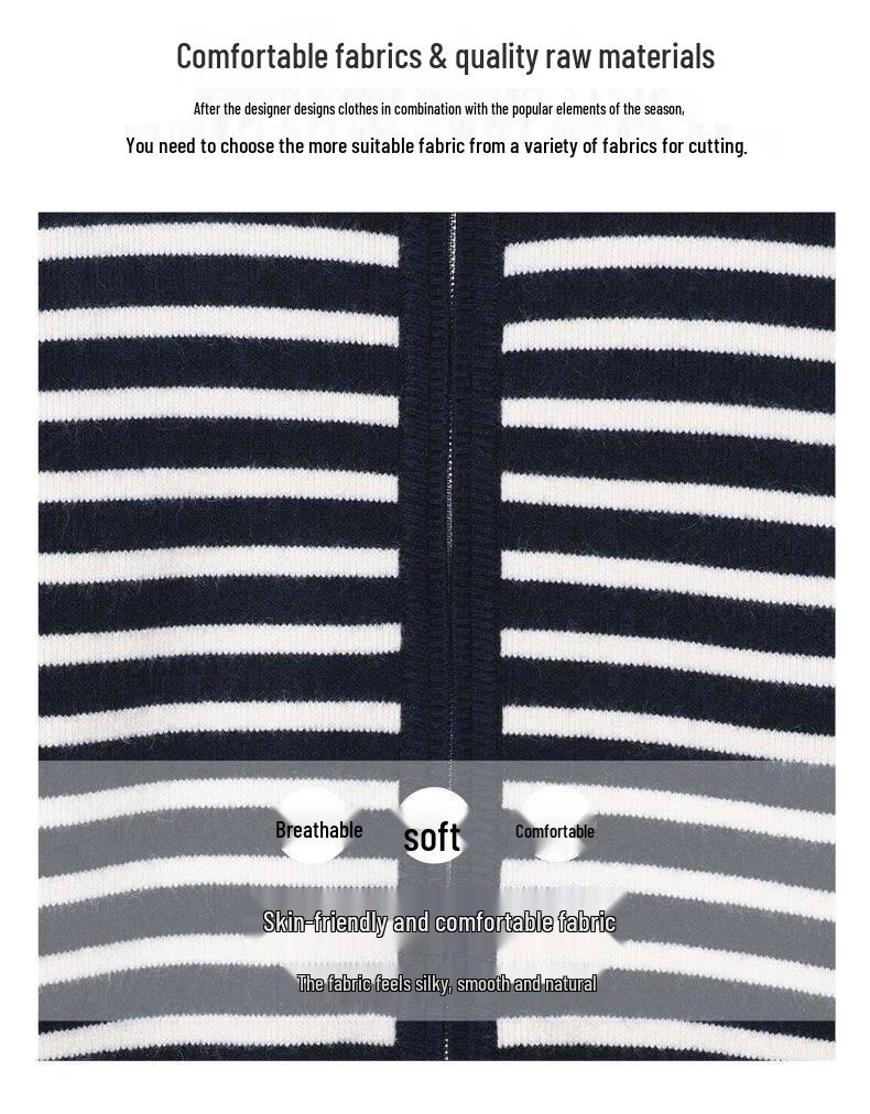 Korean Style Striped Knit Wool Cardigan - Autumn/Winter Zipper Sweater for Women