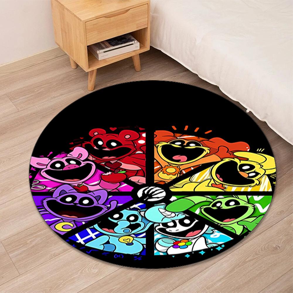 Smiling Critters Printed Round Rug Carpet Chair Rug Area Rug Entryway Doormats,for Office Chair Living Room Bedroom Kitchen Room.