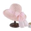 Hollow Woven Sun Hat Women'S Summer Sun Protection Big Brim Straw Hat Bow Pearl Decoration Beach Degree