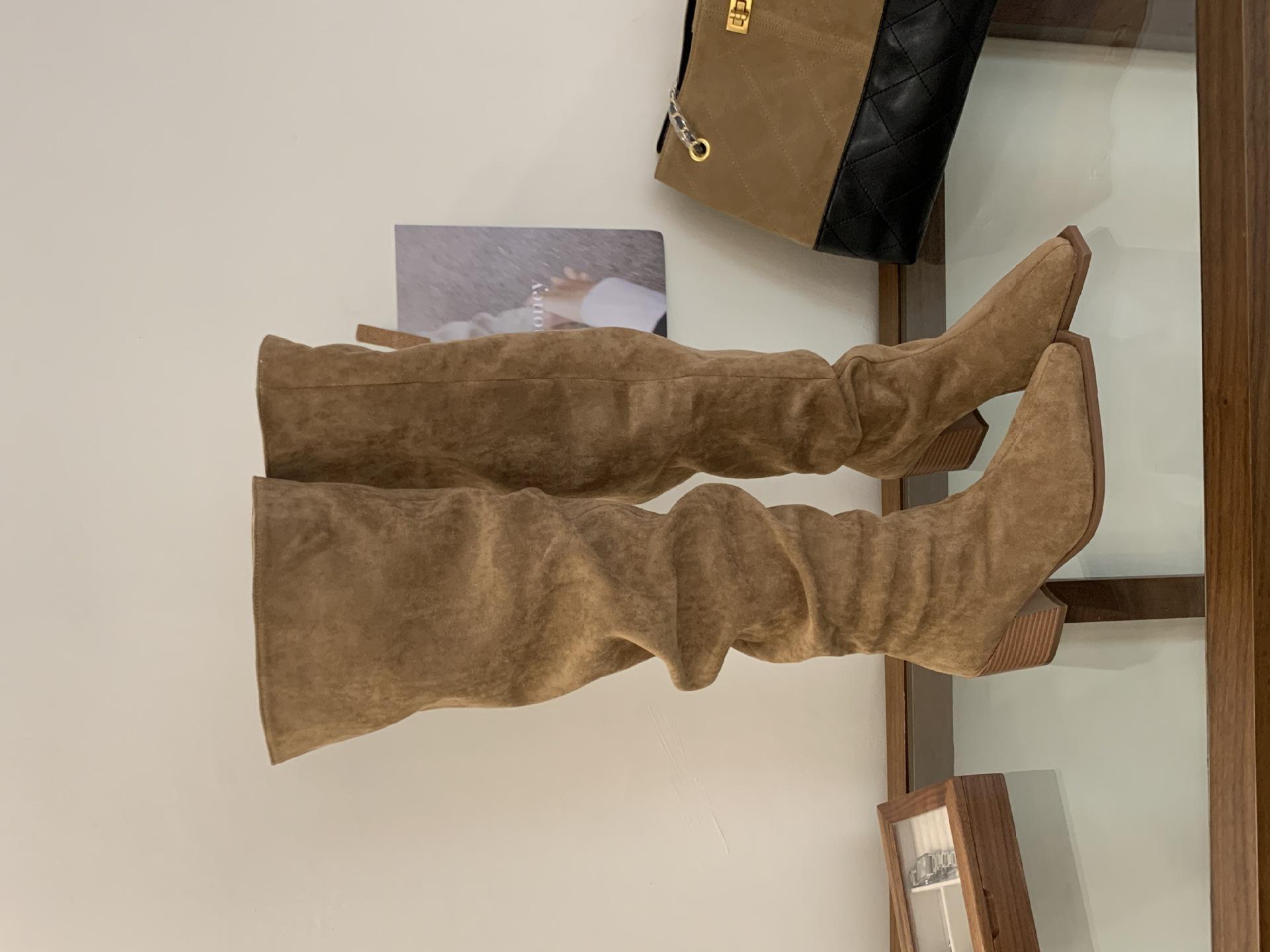 

Сапоги-ботфорты винтажные ковбойские на толстом каблуке Женская обувь 2025 Новые осенне-зимние сапоги с голенищем Сапоги-ботфорты 39 хаки