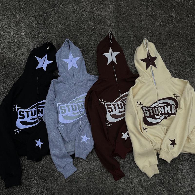 European and American Street Personalized Letter Printed Zipper Men's and Women's Hoodies