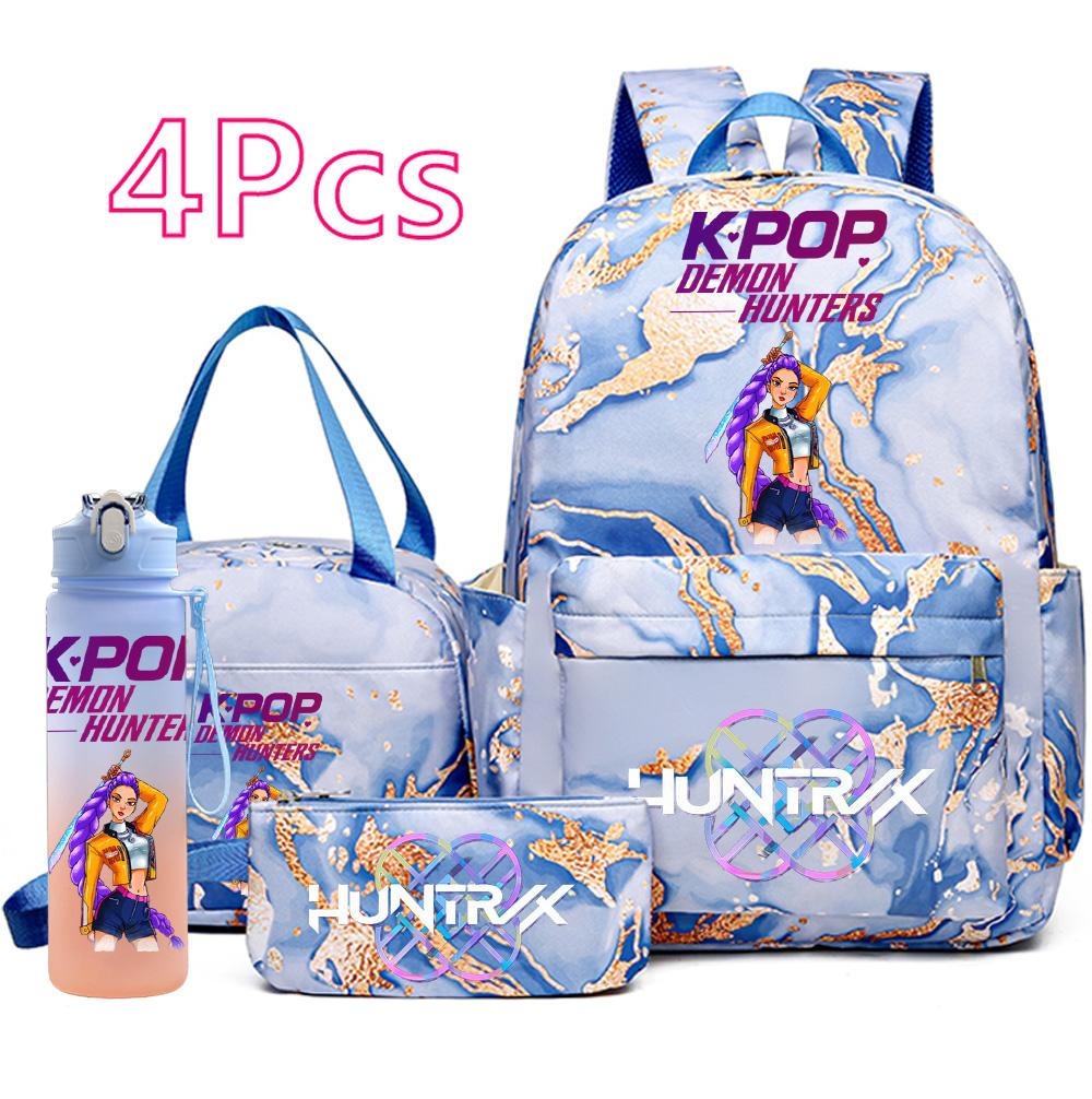 4 stuks/set K-Pop Bedrukte Rugzak Handtas Etui met 750 ml Waterfles voor Tiener Jongen Meisje Schooltas Student Grote Capaciteit Boekentas Mochila