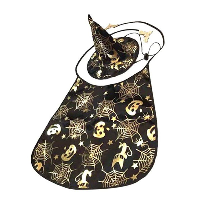 Practical-Halloween Cat Costume Pet Cape And Hat Cool Outfit Pet Cape Hat Cats Cosplay Clothes Apparel Halloween чёрный