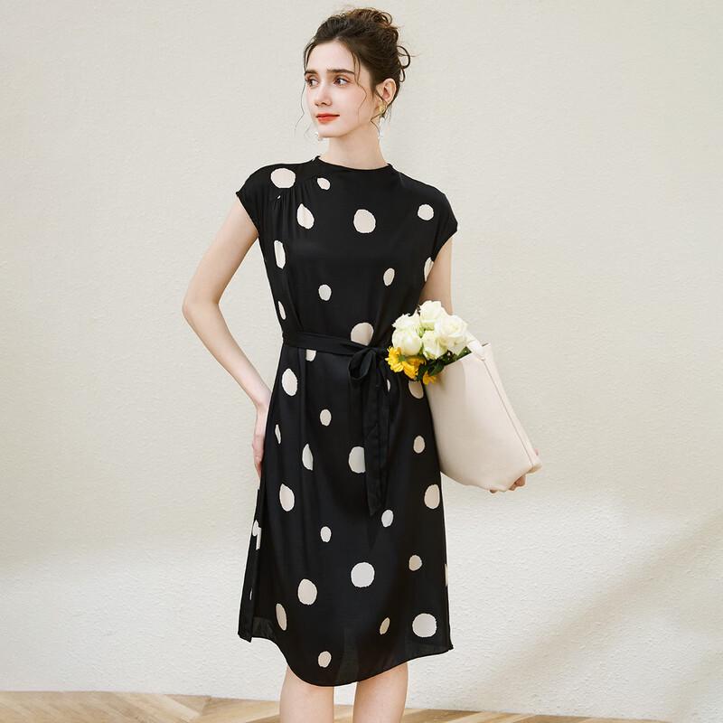 Mulberry Silk Hepburn Style Polka Dot A-Line Dress L
