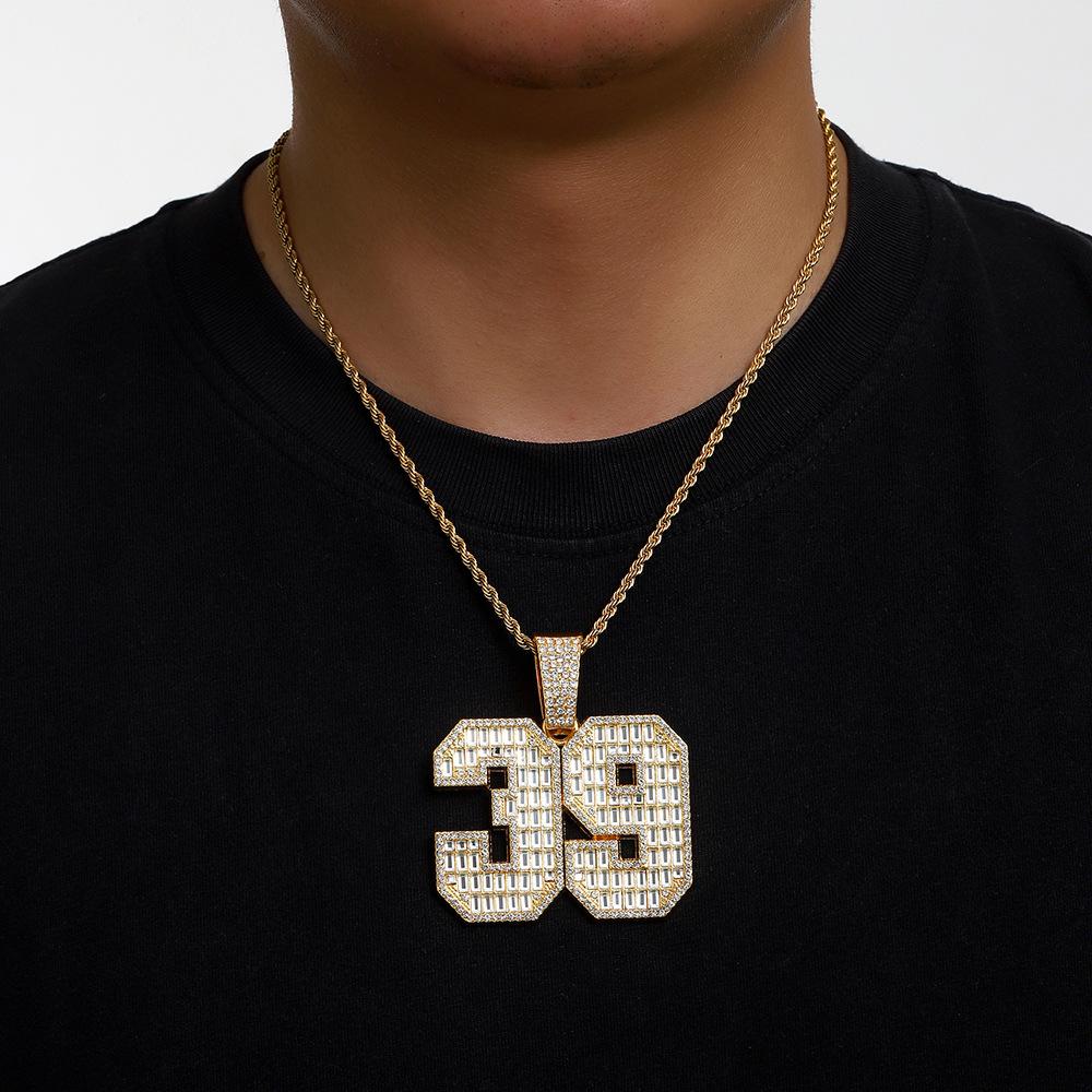 Hip Hop Necklace Flash Diamond Cuban Chain Exaggerated Number 39 Graphic Full Diamond Pendant Necklace