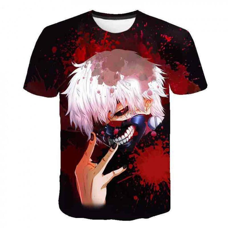 Tokyo Ghoul 3D Digital Print T-Shirt for Men Boys, Anime Cartoon Graphic Tee, Breathable Polyester Short Sleeve, Casual Streetwear Tops